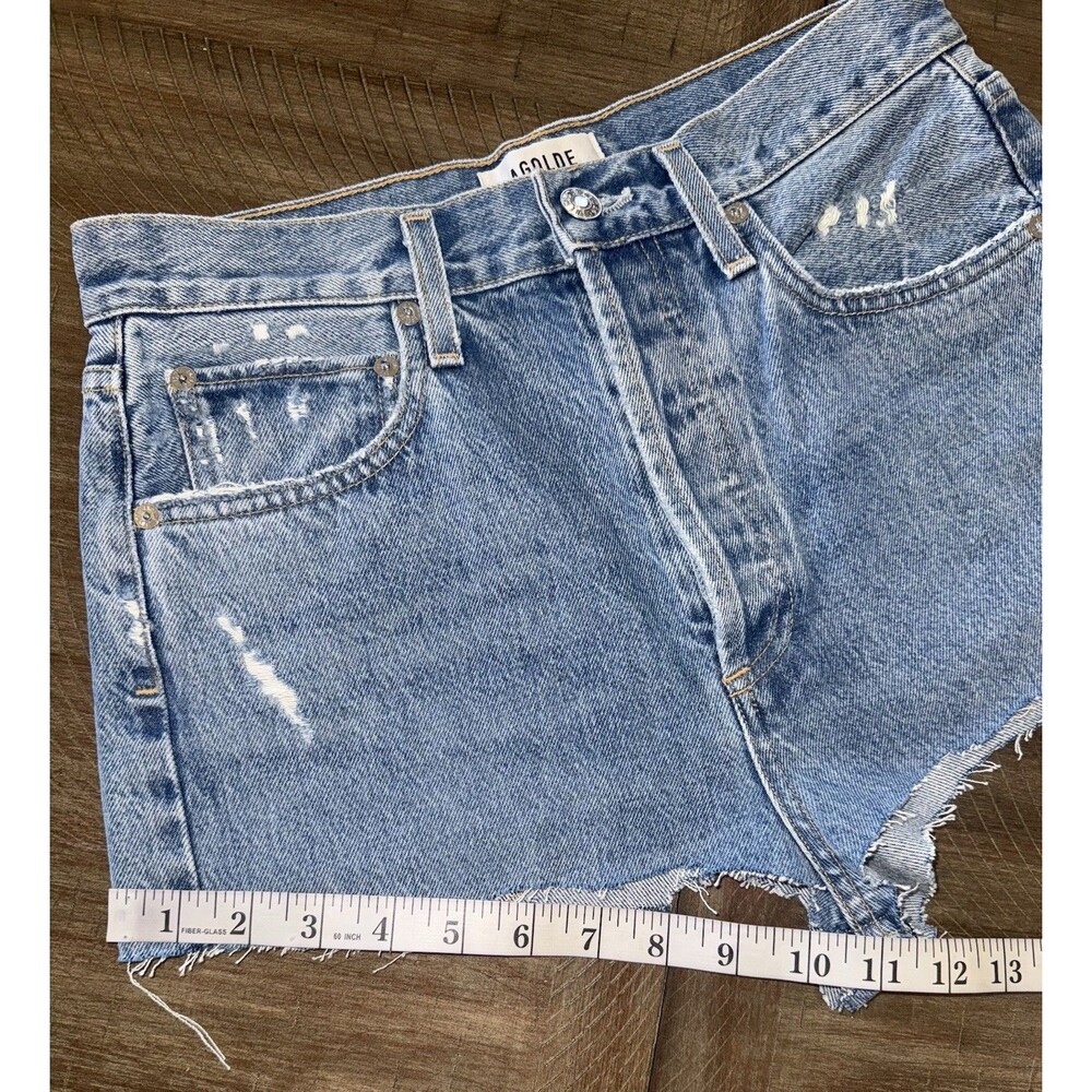 AGOLDE 90’s Jean High Rise Button Fly Denim Cut Offs Shorts Distressed Size 25 - Picture 6 of 11